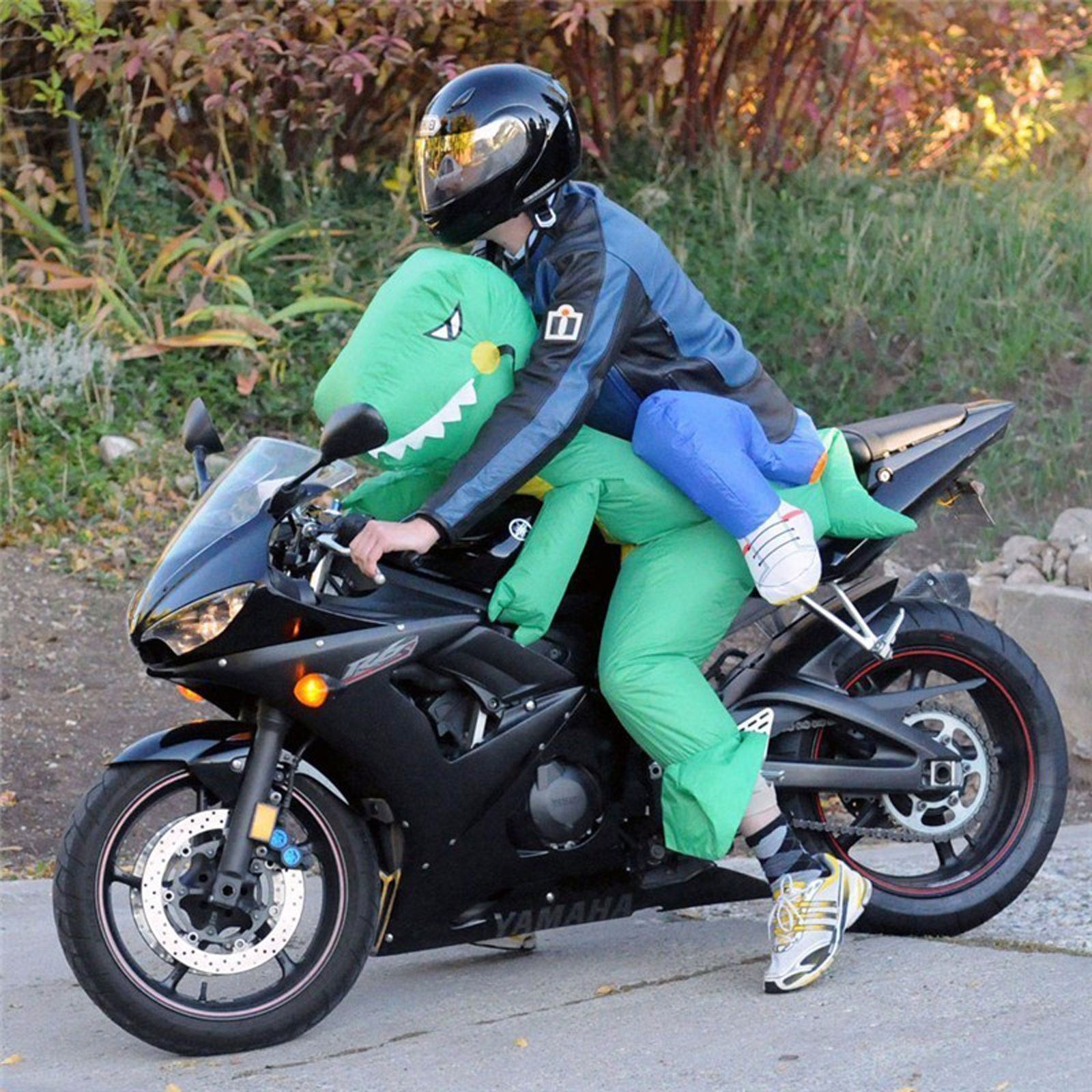 Inflatable Dinosaur Rider Costume Adult | Funny Green T-Rex Party Fancy Dress Suit