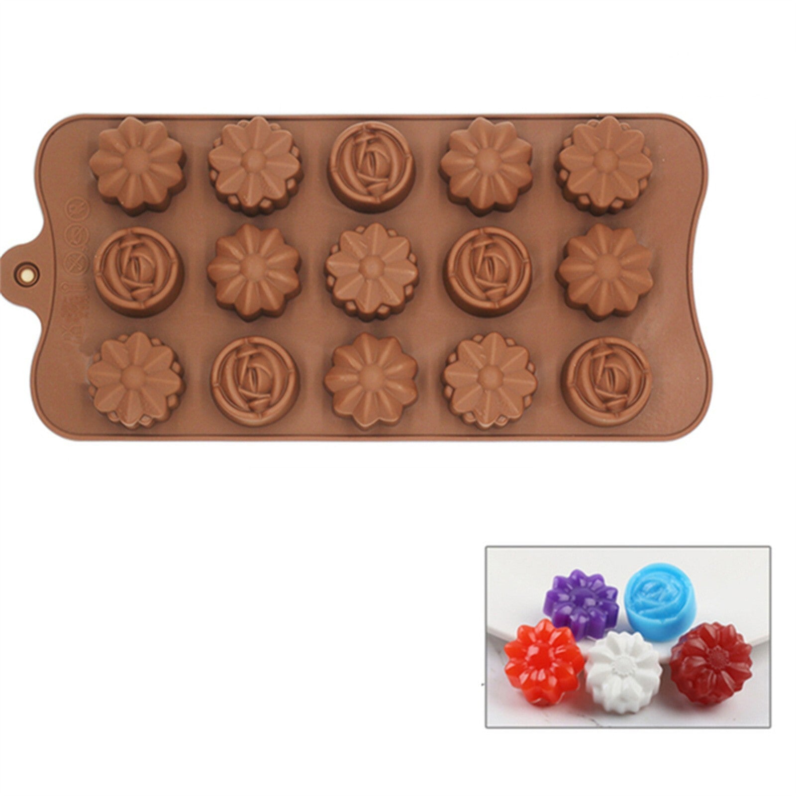2PCS 15-Cavity Rose Silicone Mold – Flower Chocolate Cake Ice Soap Baking Mould
