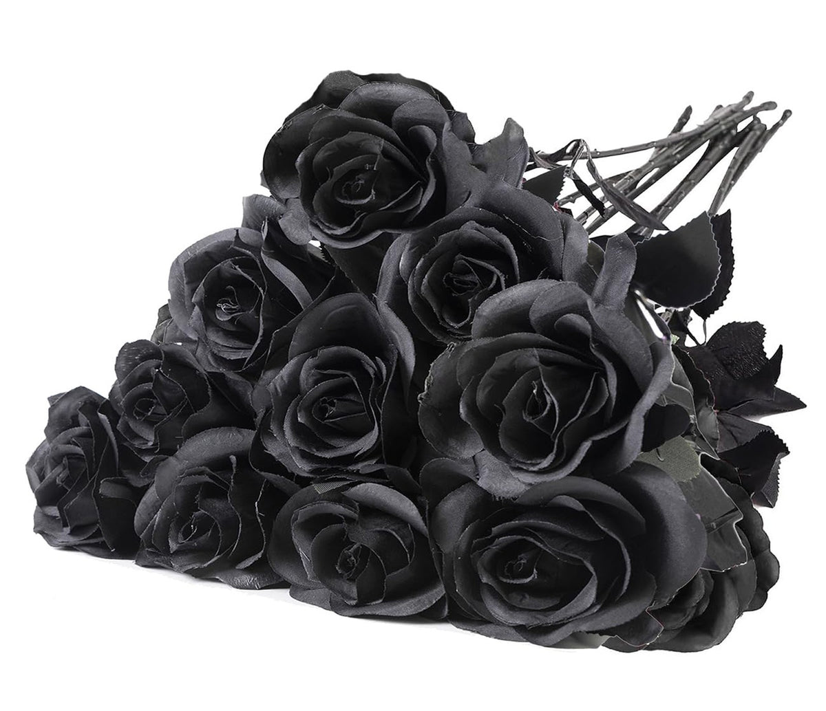 Black Artificial Rose Flowers for DIY Wedding Bouquets Halloween Decorations AU