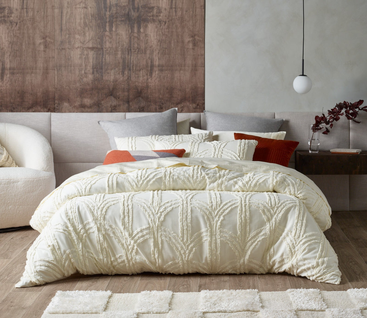 Ivory textured jacquard quilt cover set
