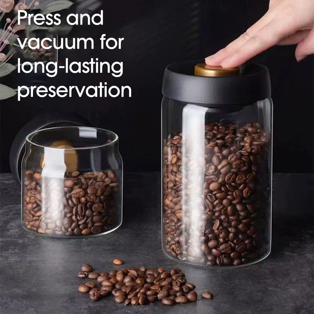 Vacuum Glass Coffee Bean Storage Jar – Airtight Sealed Container 900ml / 1800ml