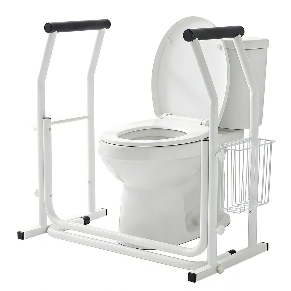 Toilet Support Frame Safety Grab Rail with Storage Basket Non-Slip Toilet Aid for Elderly & Disabled