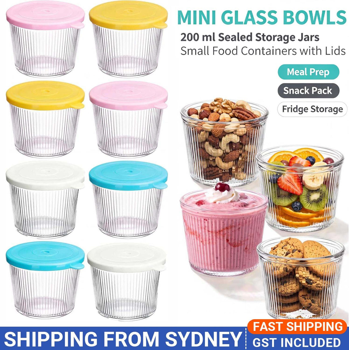 Glass jars with lids 4 pack 200ml
