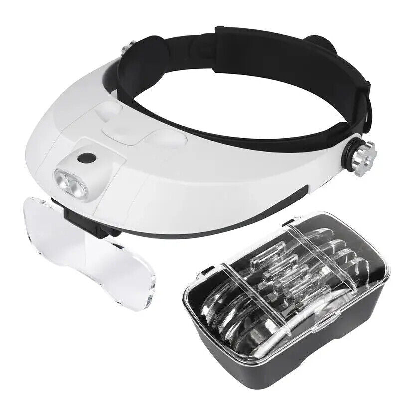 LED Headband Magnifying Glass with Light – Jeweler Headset Loupe (5 Lens Set)