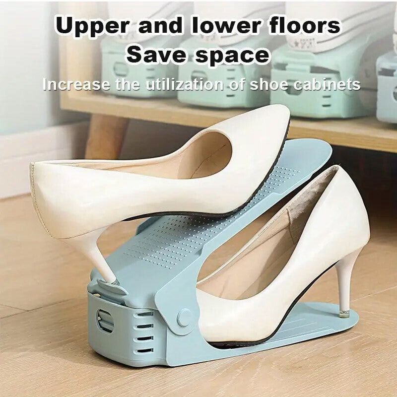 24x Adjustable Plastic Double Layer Shoe Rack Three Gear Shoe Support Space Sav24PCS Adjustable Double Layer Shoe Rack Holders - Space Saving Plastic Shoe Organiserse