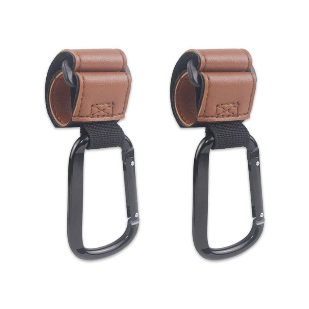 2PCS Metal Pram Hooks - PU Stroller Bag Hangers for Diaper Bags & Shopping Bags