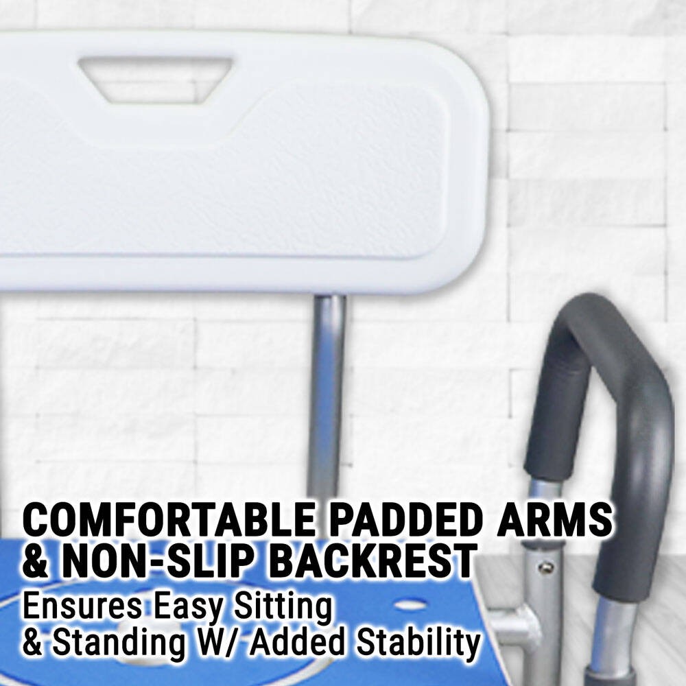 5-in-1 Adjustable Commode Shower Chair with Arms & Back | Raised Toilet Seat & Bedside Mobility Aid for Elderly