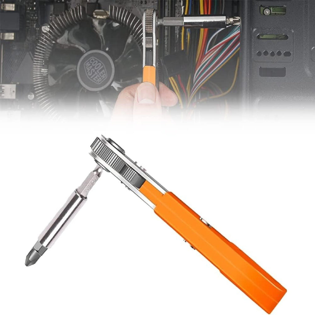 1 or 2 Set Ratcheting Right Angle Screwdriver - 90 Degree Offset Hex Drive with Bits
