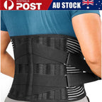 Black lumbar support belt worn on the lower back