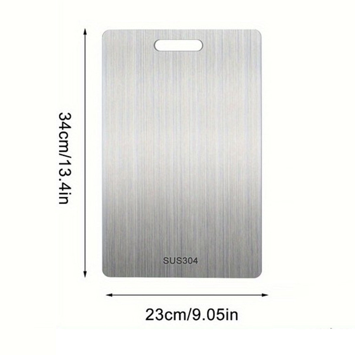 Stainless steel chopping board on a bench
