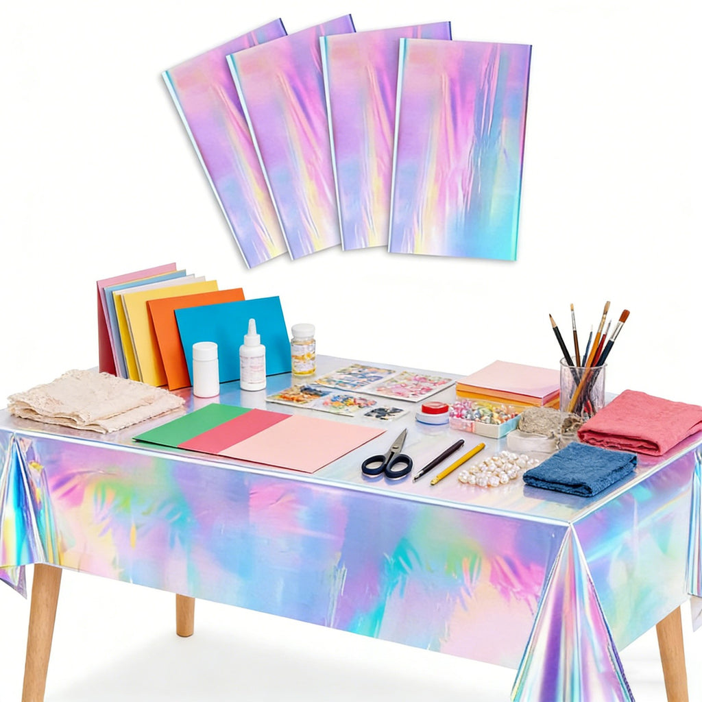 6pcs Holographic Tablecloths | Iridescent Waterproof Party Table Covers