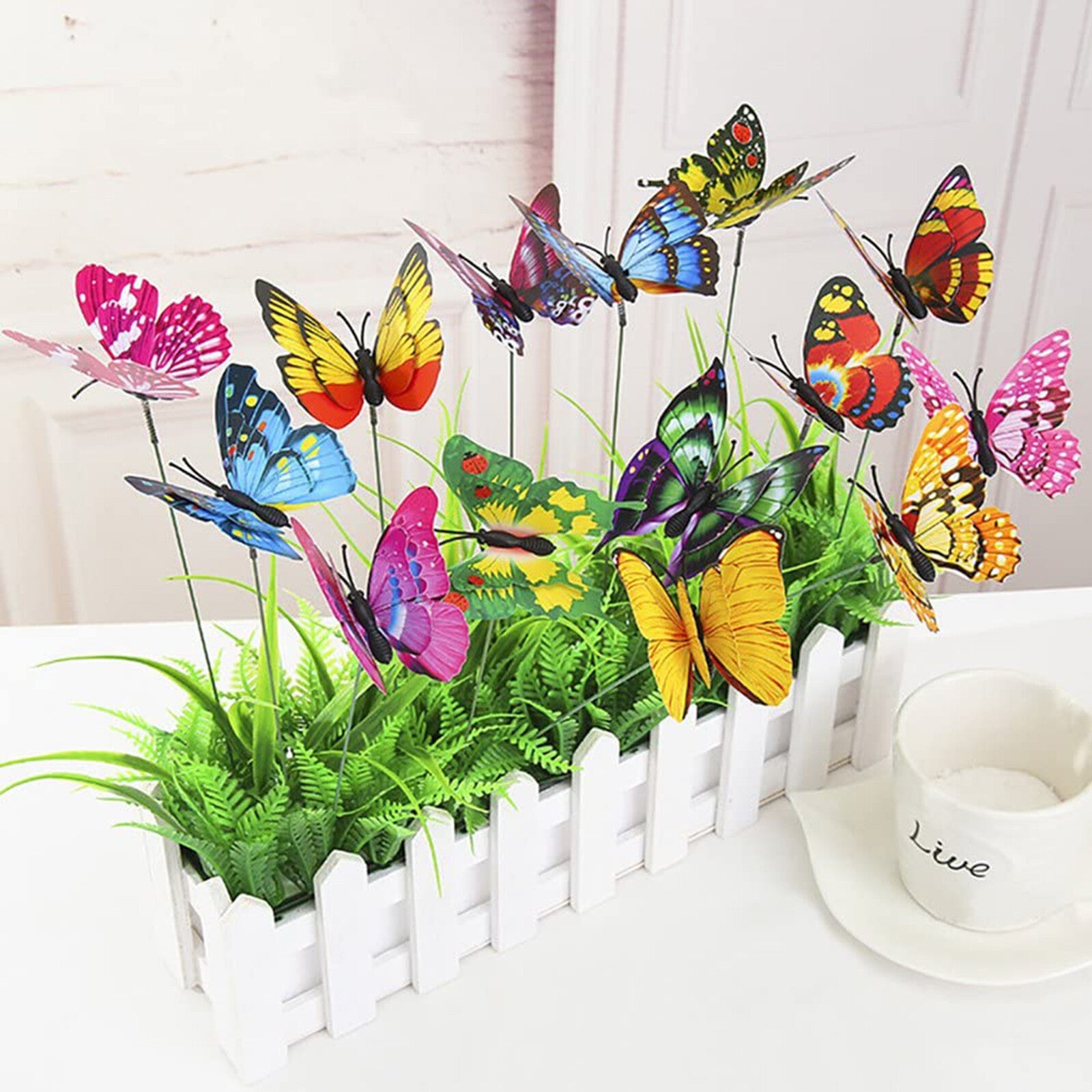 Colorful Butterfly Garden Stakes - PVC Yard Art Ornaments for Flower Beds, Pots and Indoor Decor