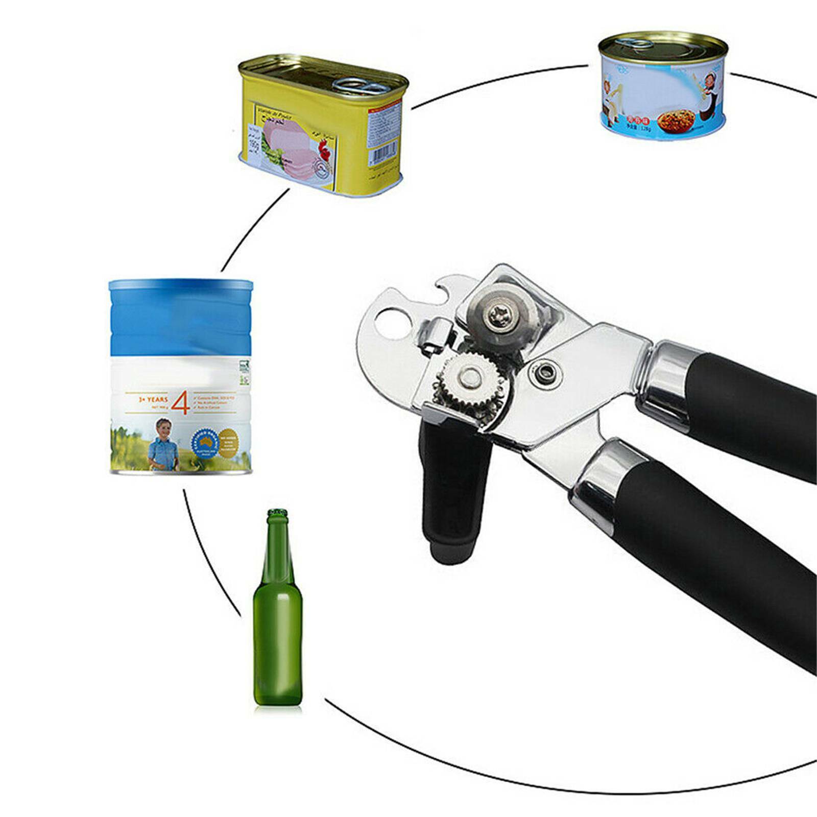 2PCS Stainless Steel Can and Bottle Opener - Manual Heavy Duty 3 in 1 Kitchen Opener