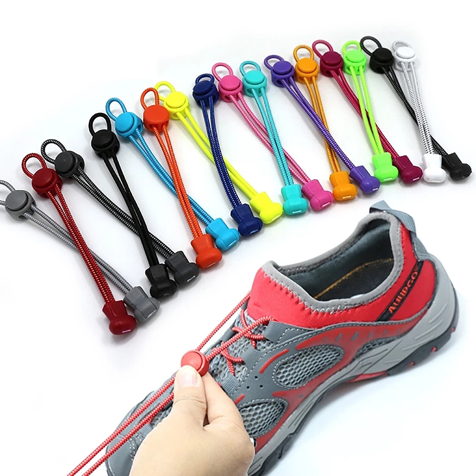 No Tie Elastic Shoelaces Lock System Running Sneakers Trainers Quick Lock Laces