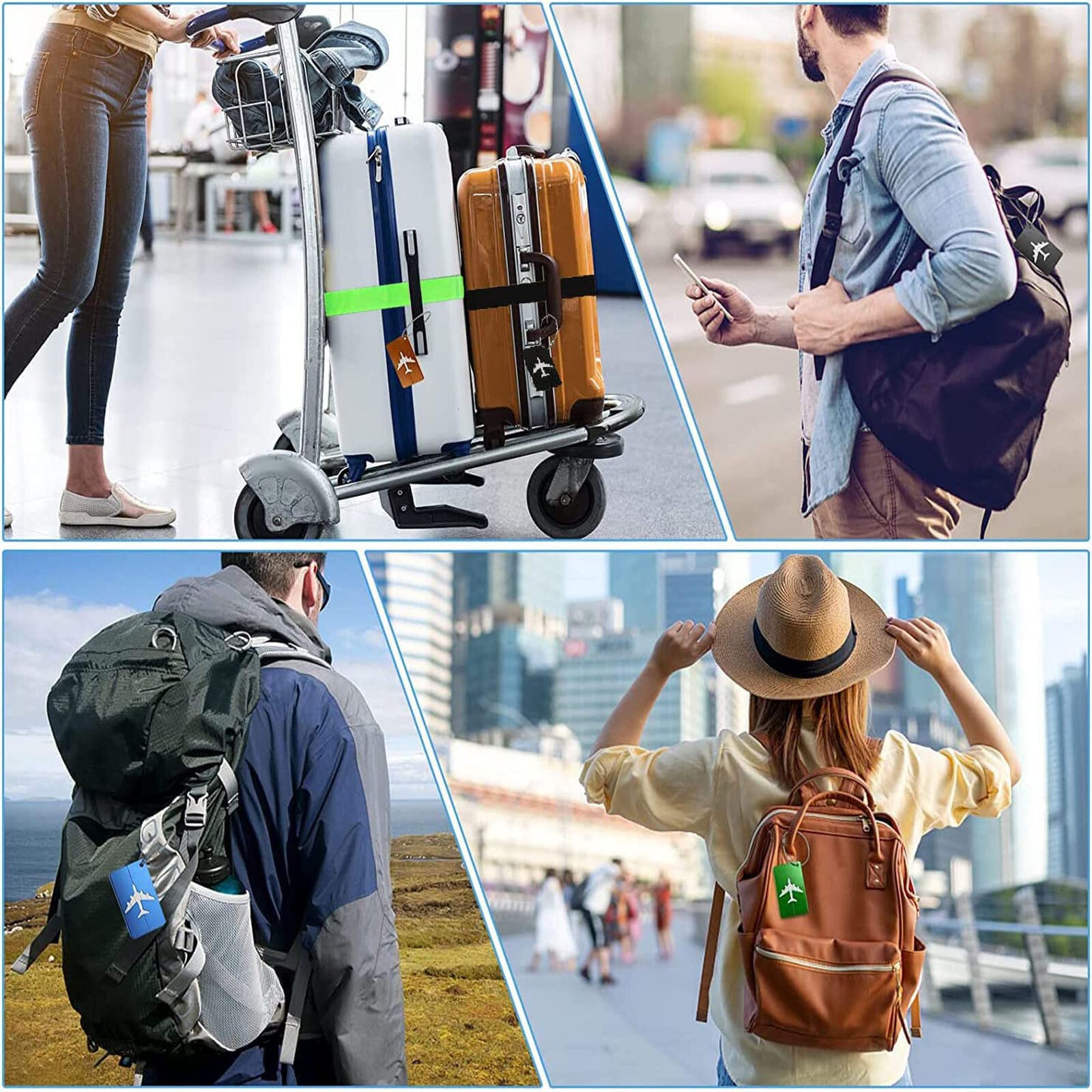 9PCS Luggage Tags and Adjustable Suitcase Straps Set - Travel Bag Security Accessories