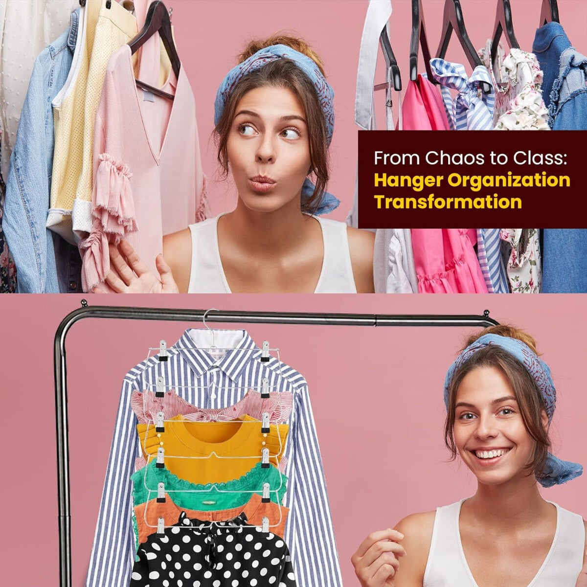 2 Pack 6 Tier Skirt and Pant Hangers with Clips - Space Saving Multi Hangers for Closet Storage