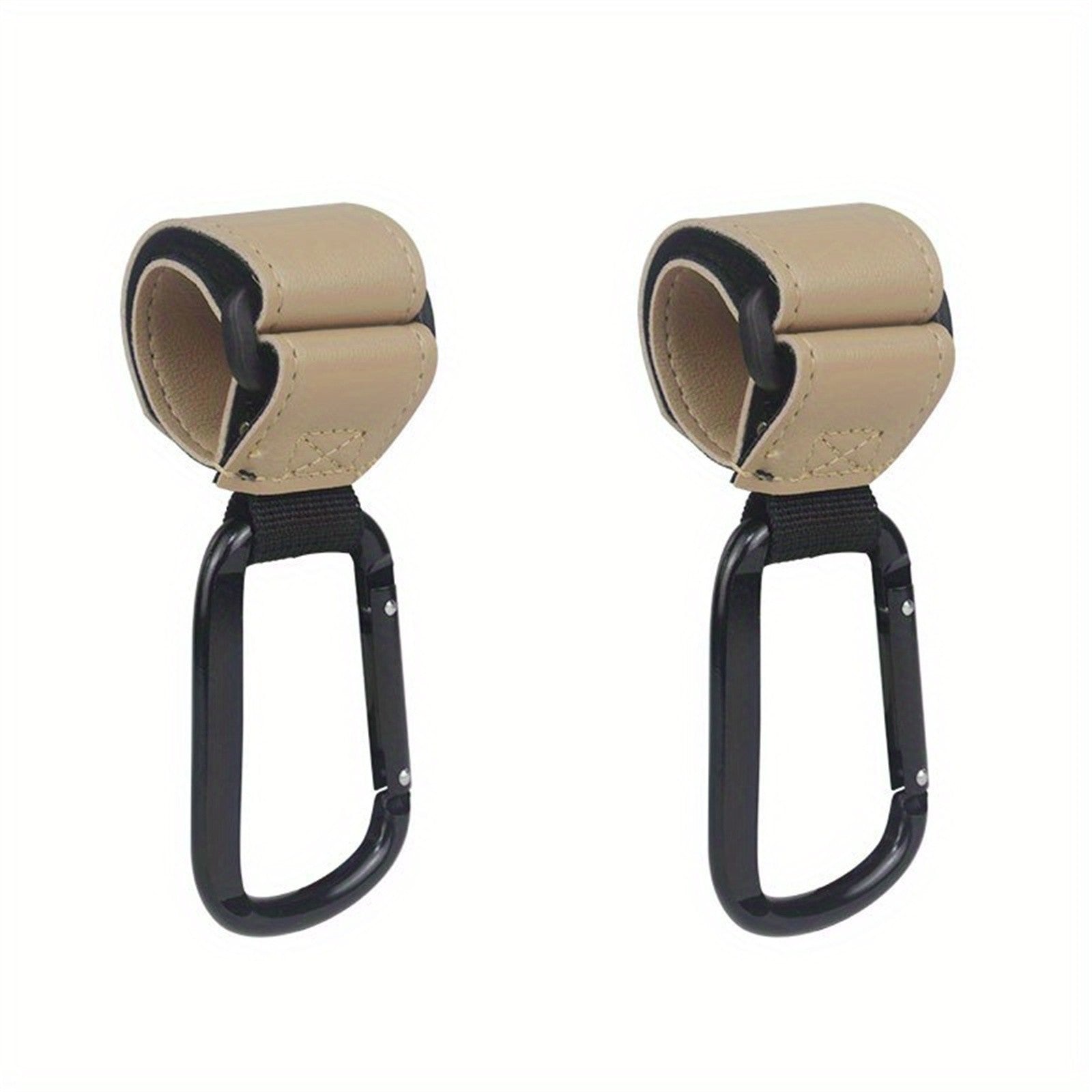2PCS Metal Pram Hooks - PU Stroller Bag Hangers for Diaper Bags & Shopping Bags