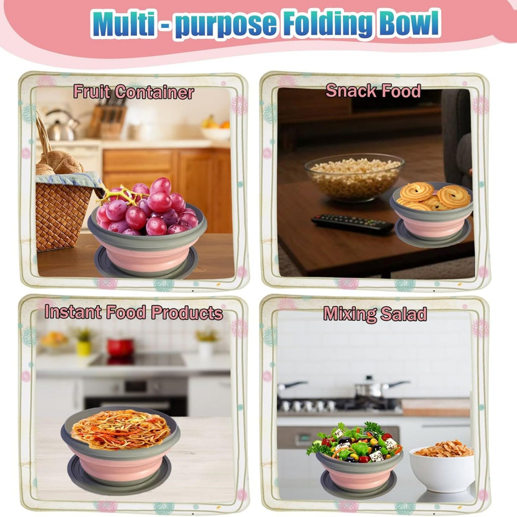 3PCS Collapsible Camping Bowl with Lid Foldable PP TPR Travel Soup Ramen Bowl