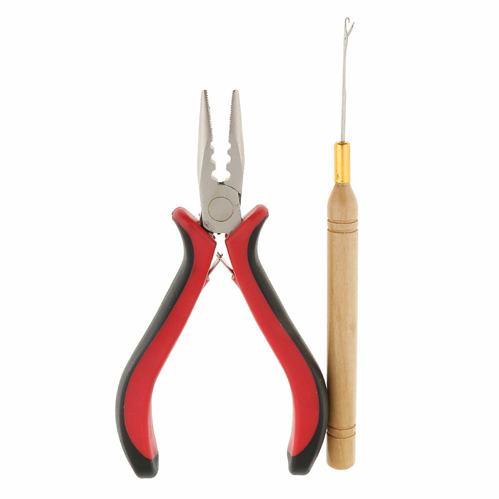 Hair Extension Tool Kit Pliers Threader Hook Silicone Beads Rings Set (500pcs)