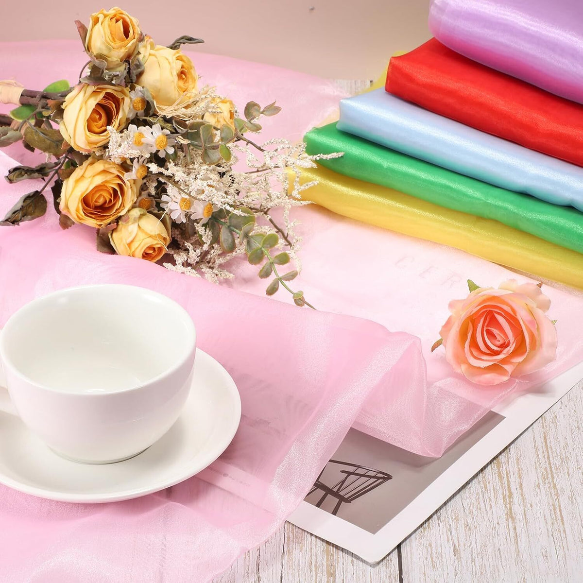 300cm Solid Sheer Organza Fabric Bridal Silky Fabric Roll Party Wedding Decor AU