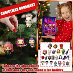 K-pop Christmas ornaments hanging on a tree with a girl holding the advent calendar