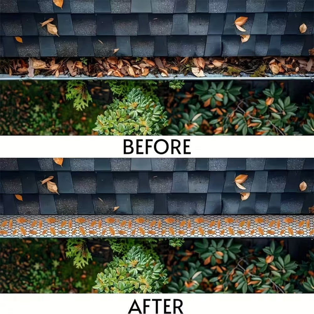 2PCS Leaf Protector Gutter Guard Mesh Set 600x16cm - Protective Net Guards with 60 Ground Spikes