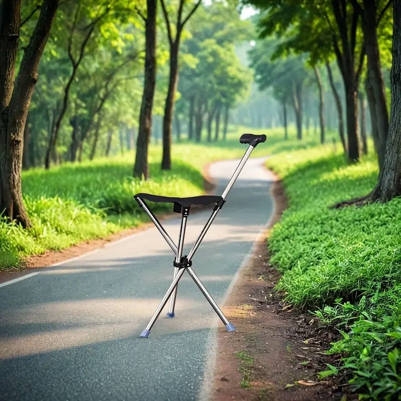 Foldable Walking Cane Chair Adjustable Portable Seat Stool Lightweight Mobility Aid