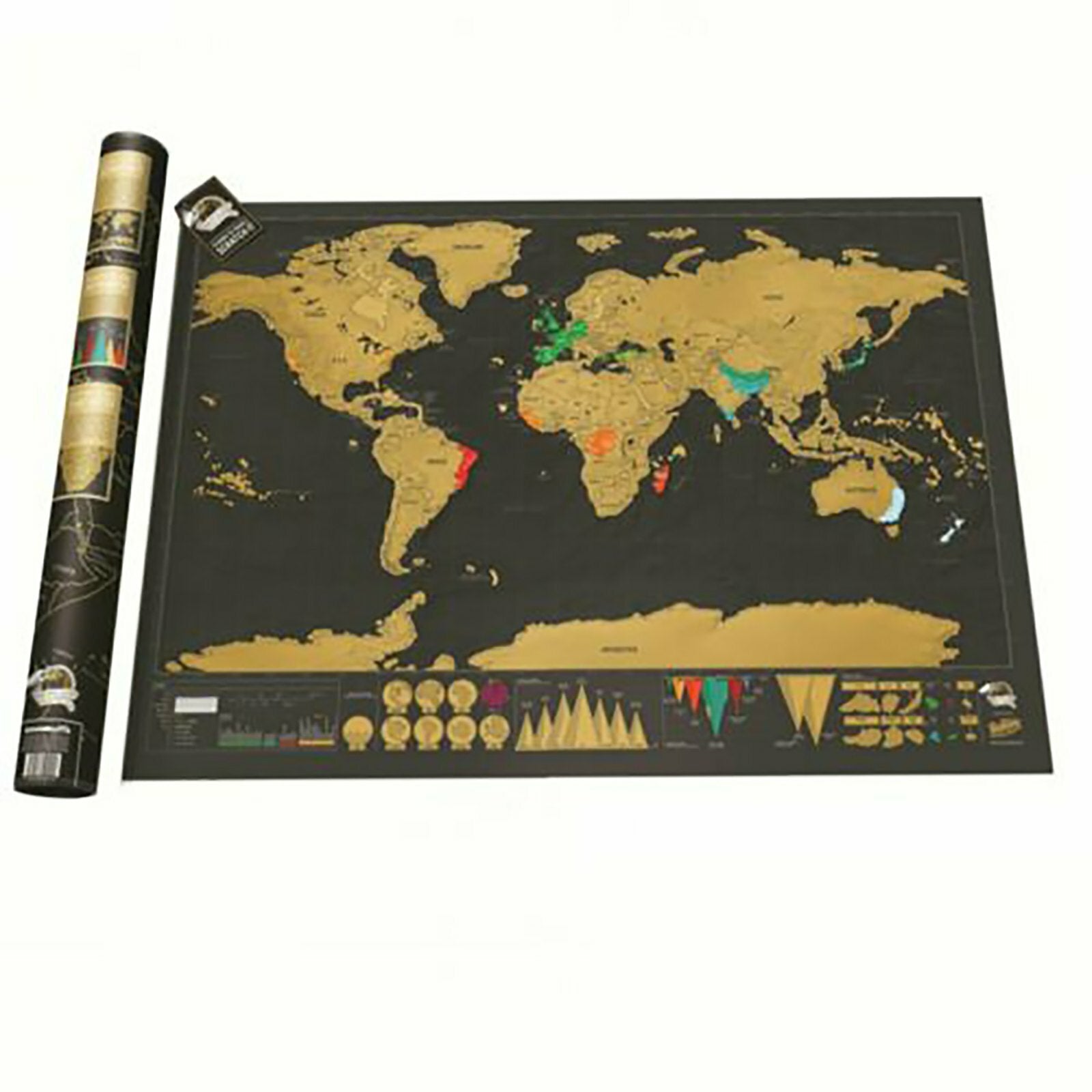 2pcs Scratch Off World Map Poster Large 82.5x59.5cm | Deluxe Travel Map Wall Decor