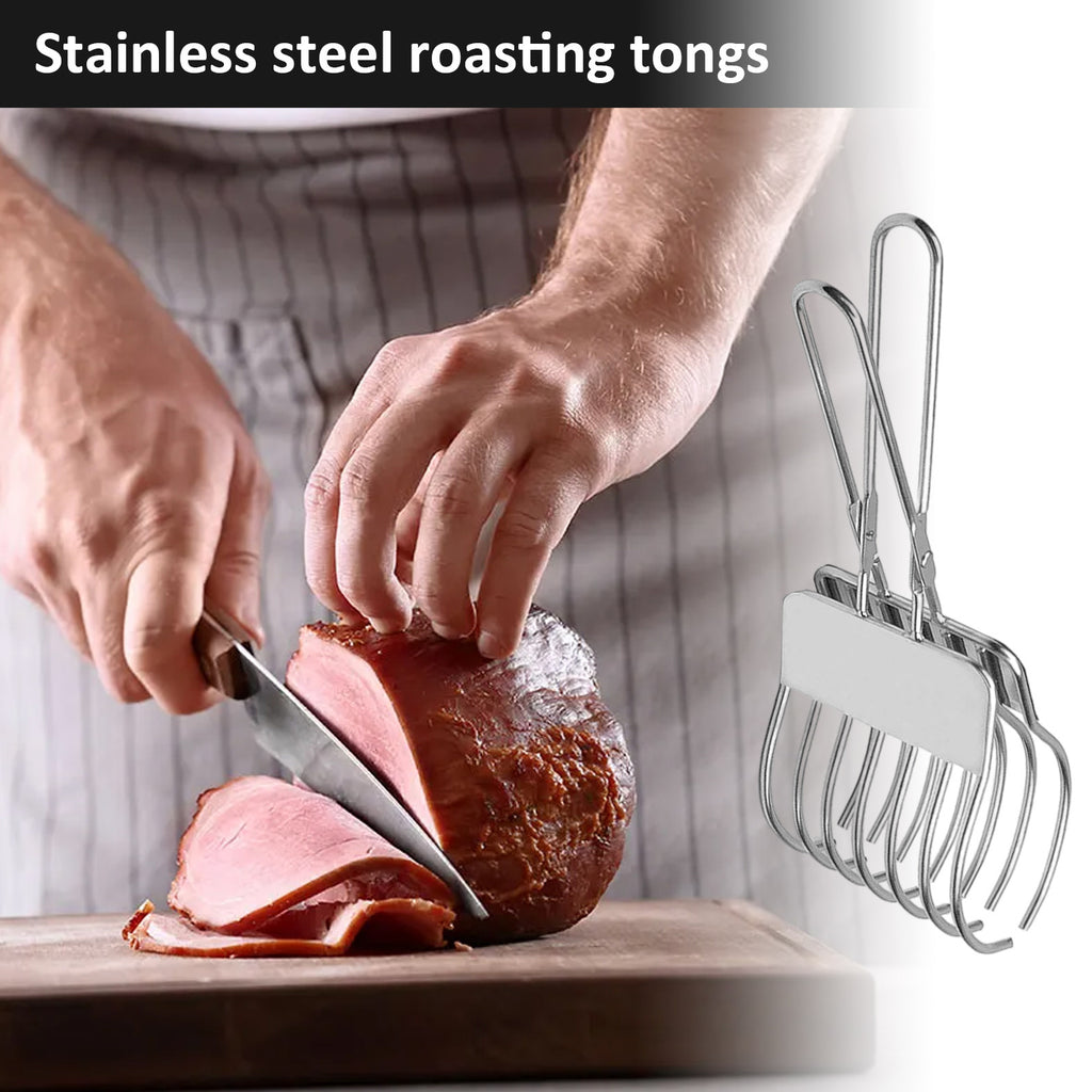 Stainless Steel Meat Slicing Tongs | Roast Beef Bread Onion Tomato Cutting Holder