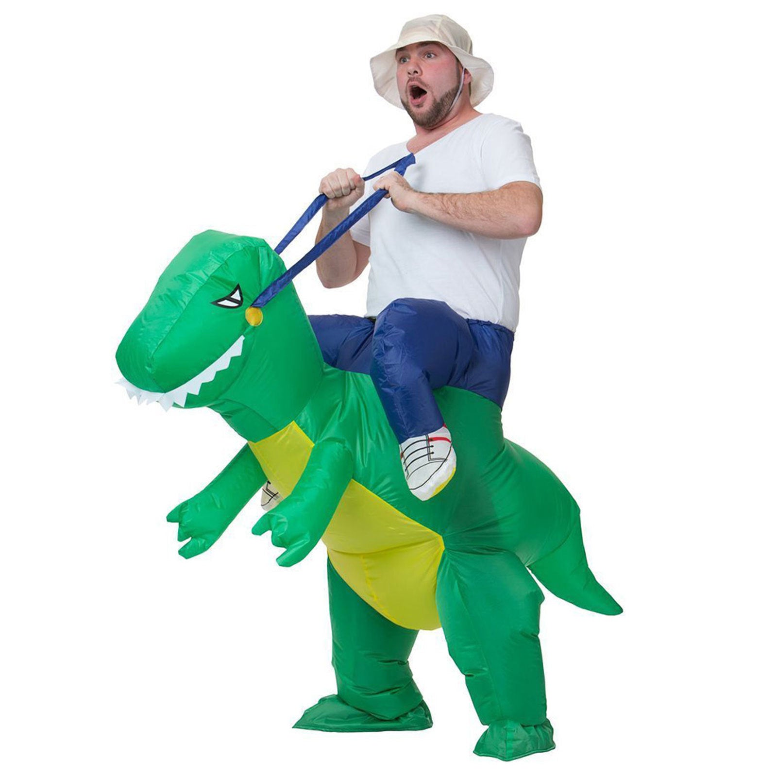 Inflatable Dinosaur Rider Costume Adult | Funny Green T-Rex Party Fancy Dress Suit
