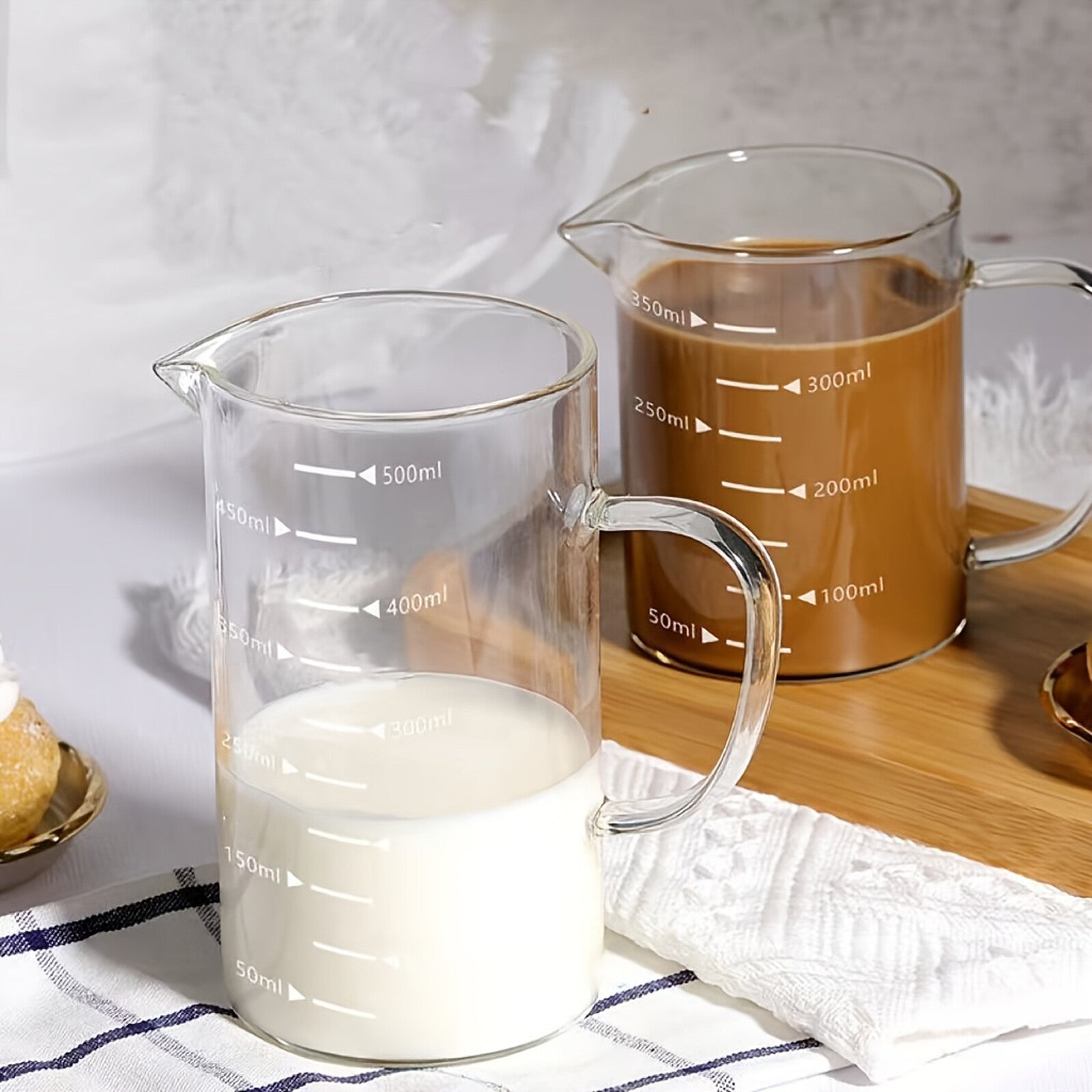 2PCS 500ml Glass Measuring Cups With Handle V-Shaped Spout Kitchen Liquid Beaker