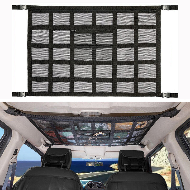 2pcs Car Ceiling Storage Net 90x65cm | Universal Roof Cargo Mesh Bag Organizer