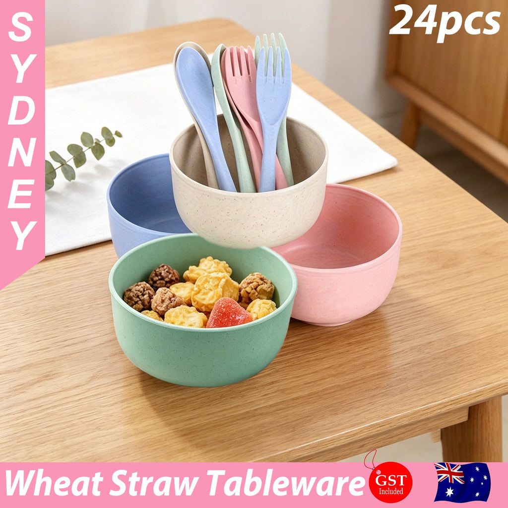 Wheat Straw Dinnerware Set, Kitchen Bowl, Fork and Spoon, Kitchen Dinnerware Set