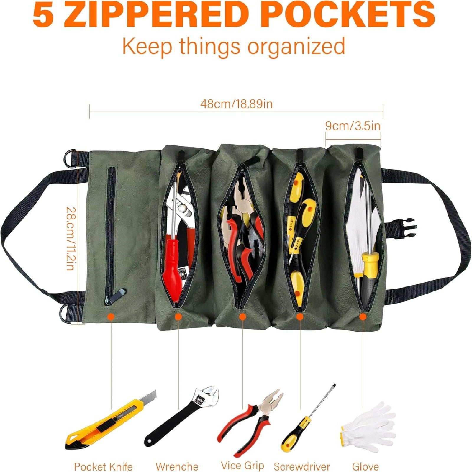 2pcs Roll Up Tool Bag Organizer – Multi-Pocket Wrench Pouch Portable Hanging Tool Storage (47×28cm)