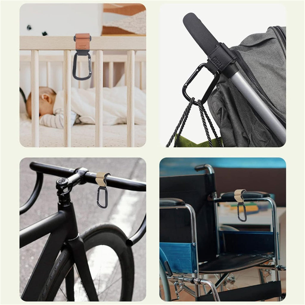 2PCS Metal Pram Hooks - PU Stroller Bag Hangers for Diaper Bags & Shopping Bags
