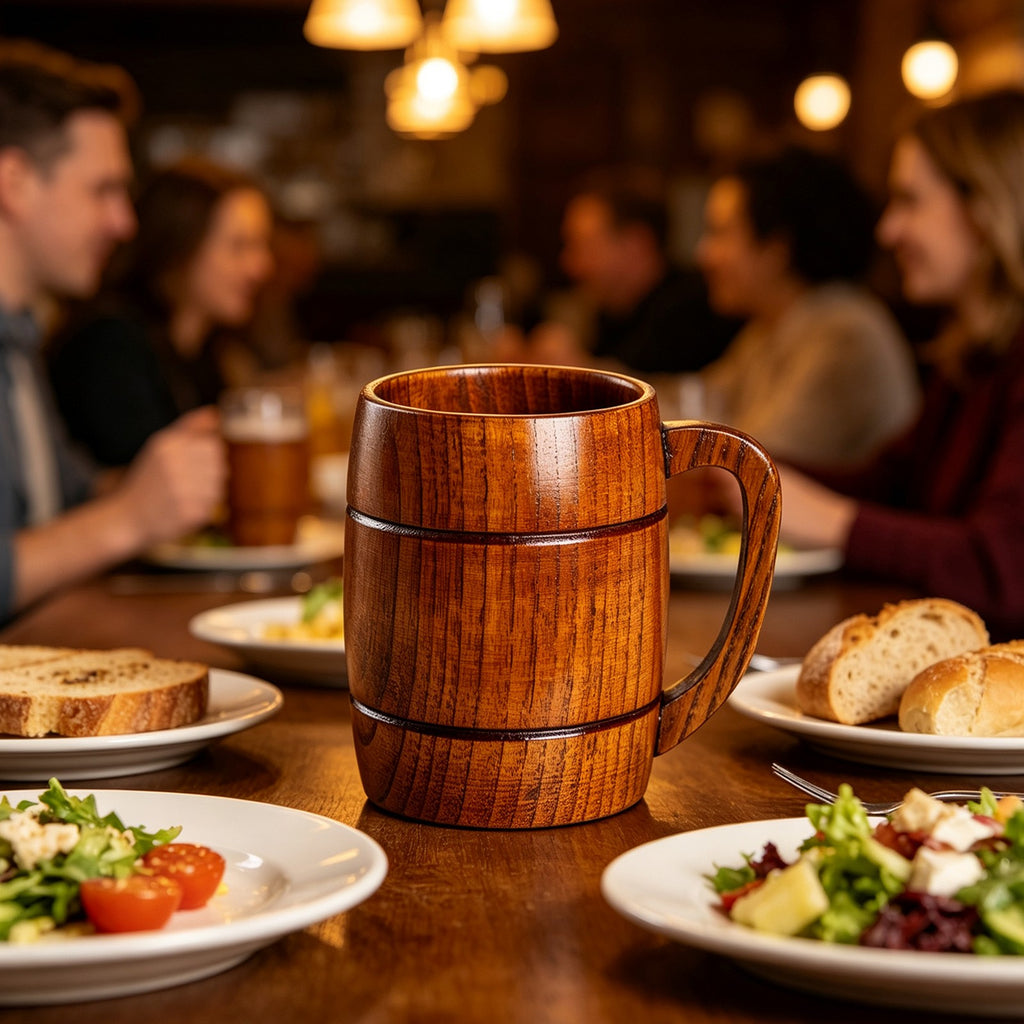 UP 10X Wooden Mug Large Coffee Beer Tea Wood Cup Drinking Drinkware Restaurant