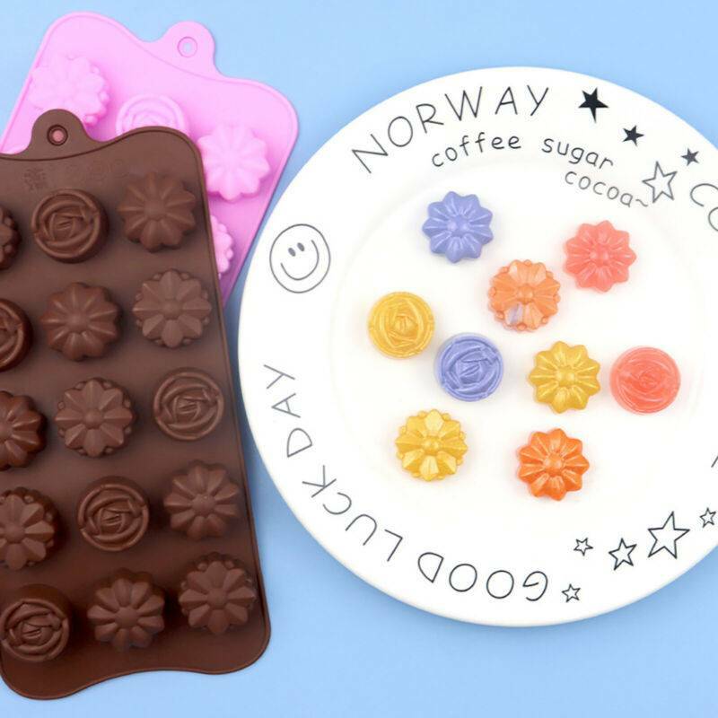 2PCS 15-Cavity Rose Silicone Mold – Flower Chocolate Cake Ice Soap Baking Mould
