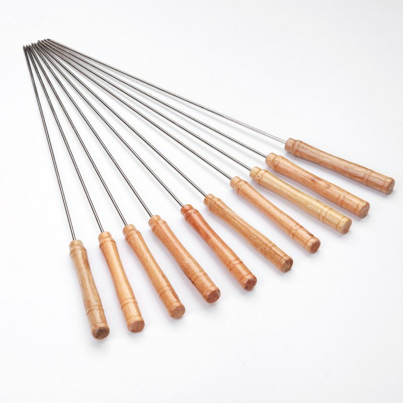 120pcs Stainless Steel BBQ Skewers 31cm | Flat Metal Kebab Sticks with Wooden Handle