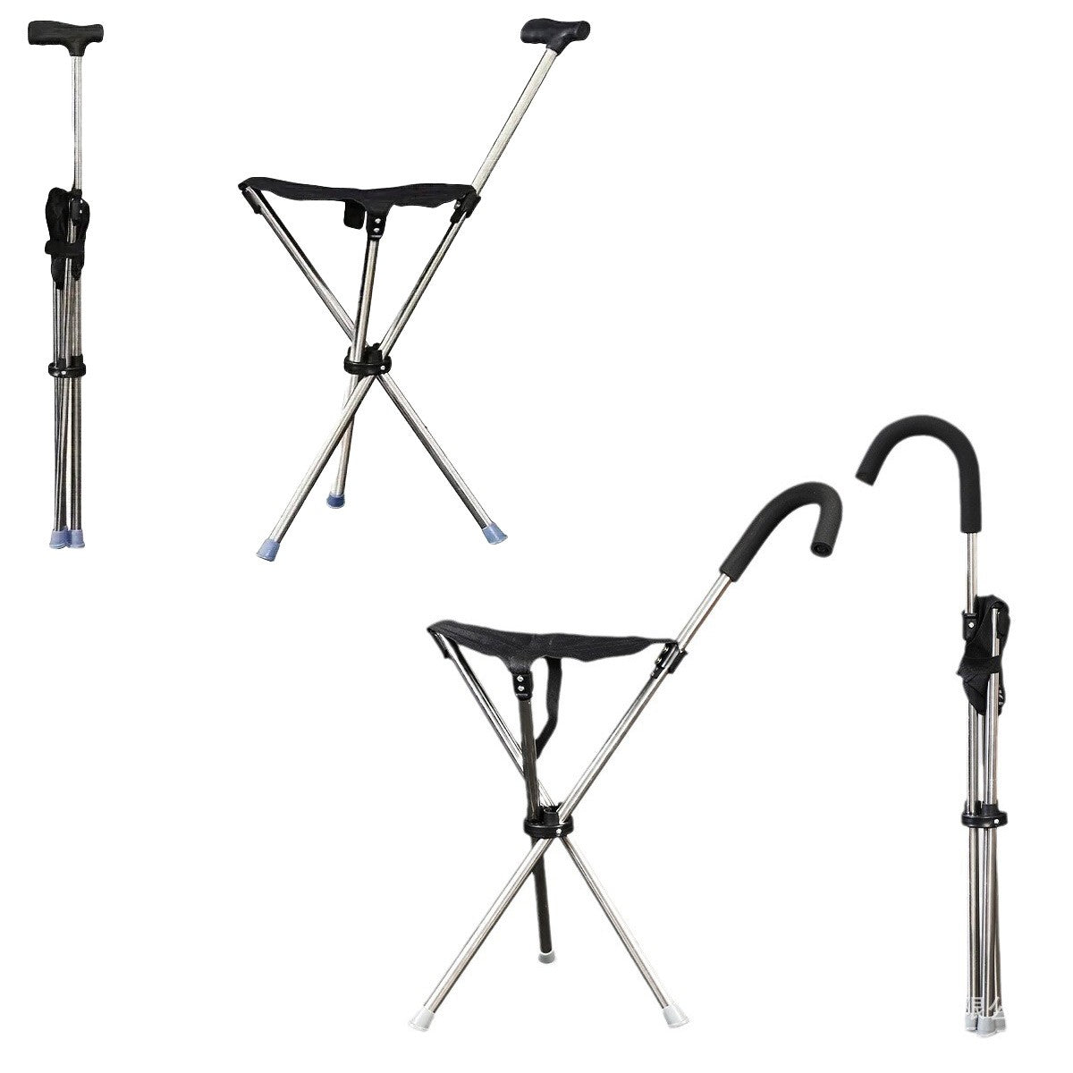 Foldable Walking Cane Chair Adjustable Portable Seat Stool Lightweight Mobility Aid