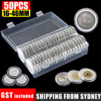 50 coin capsules 16–46mm with storage box