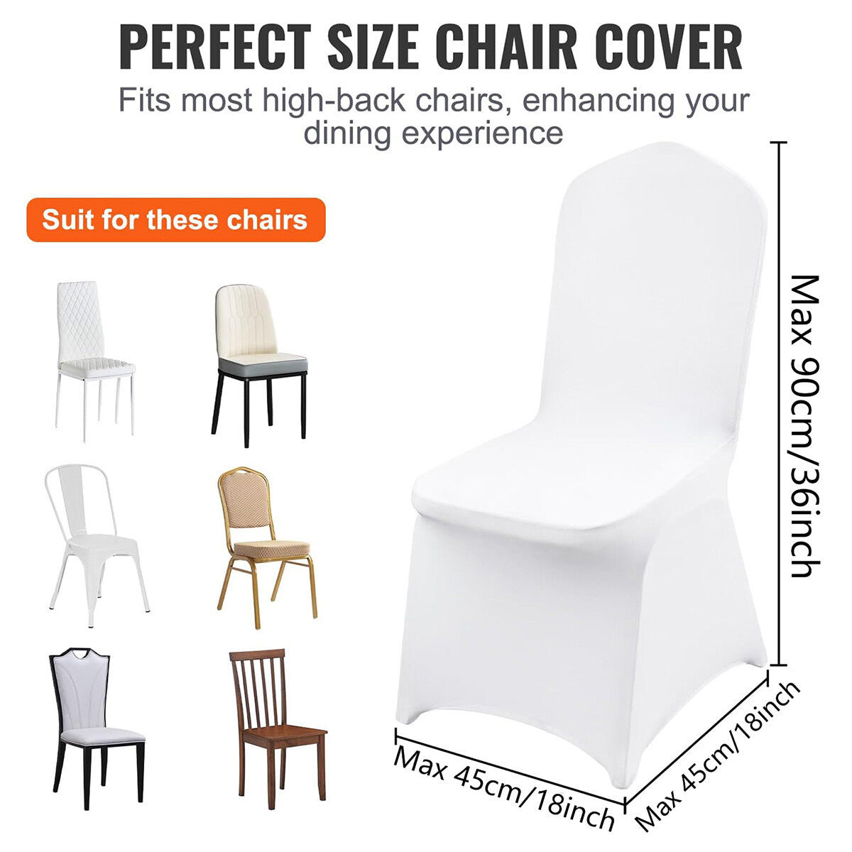 6 Pack Stretch Chair Covers – Spandex Full Seat Covers for Banquet, Wedding, Party and Events