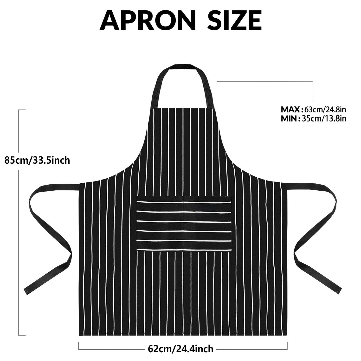 3PCS Striped Kitchen Apron with 2 Pockets – Unisex Chef Cooking BBQ Apron Washable