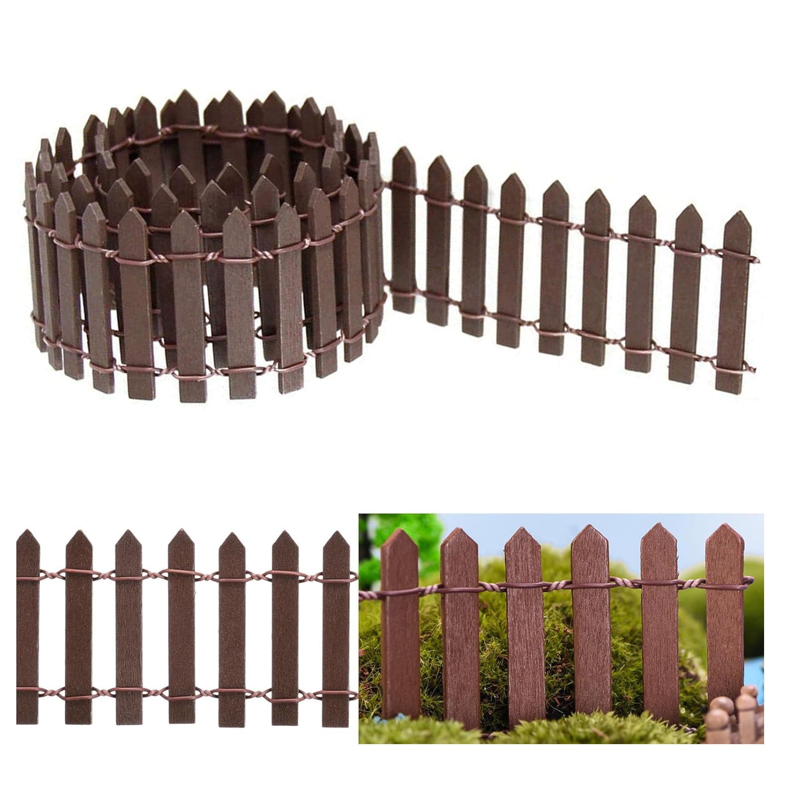 50PCS Mini Wooden Fence Fairy Garden Decor – Miniature Dollhouse Landscape Fence