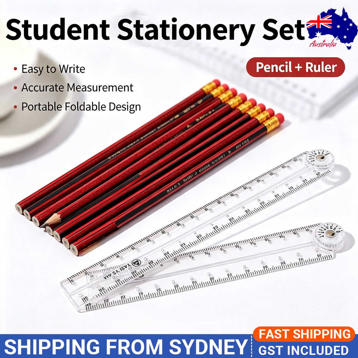 Wooden Writing Pencils And Foldable Straight Ruler Kit For School Daily‑use