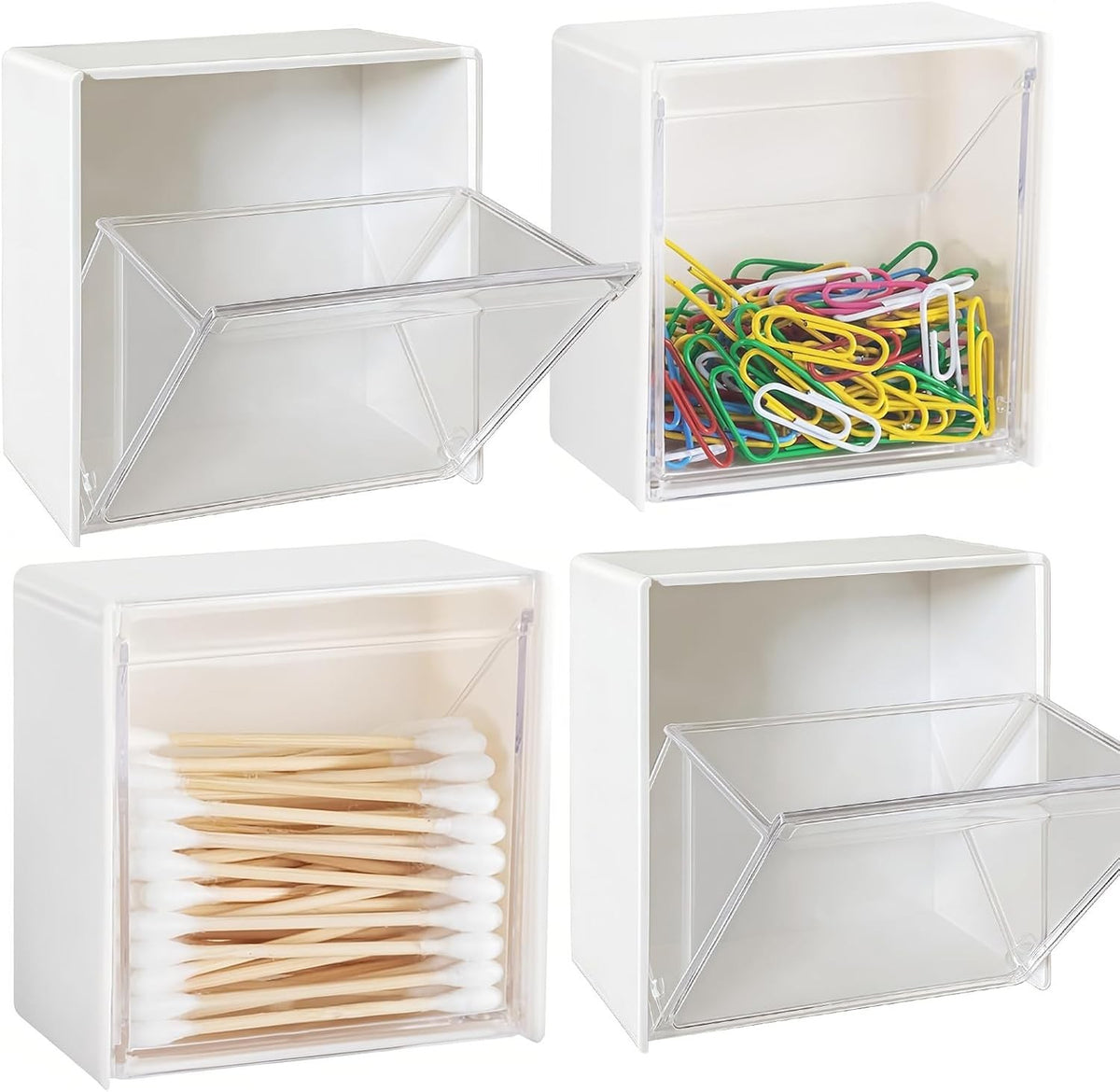 2-4PCS Wall Mounted Storage Box Cotton Swab Bathroom Organiser Holder White