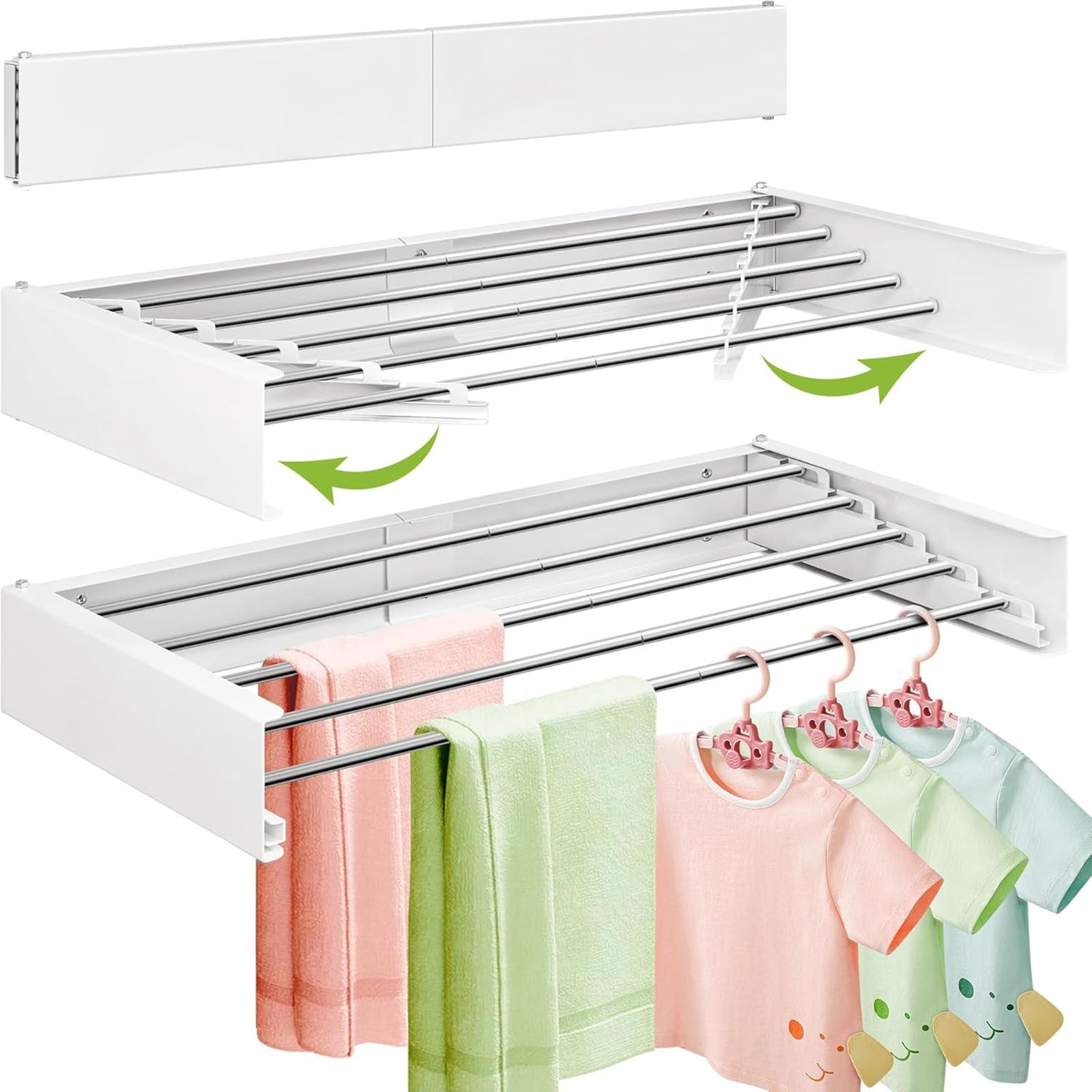 80CM Foldable Wall Mounted Clothes Drying Rack - Metal Towel and Laundry Holder White