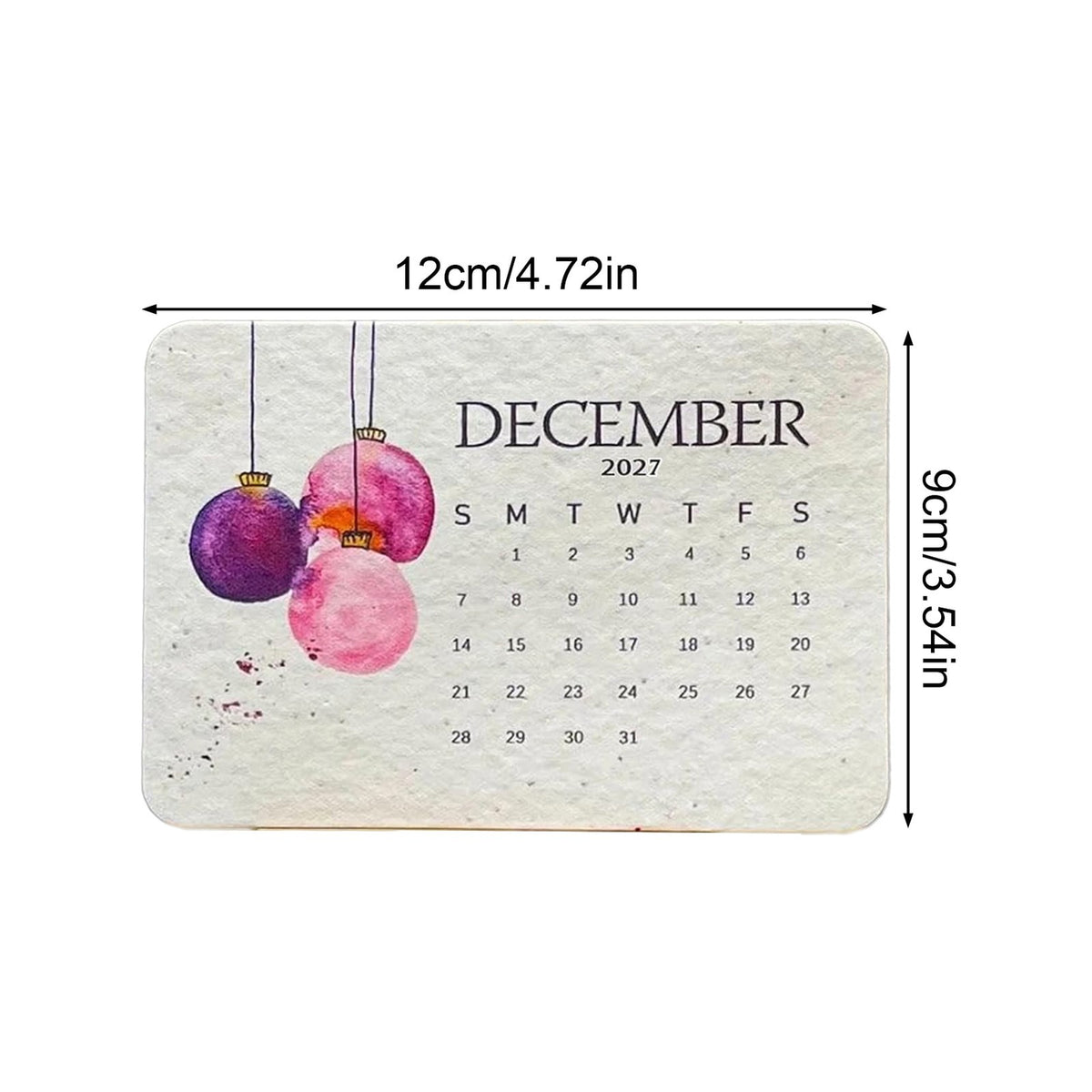 Seed paper 2027 calendar card size guide – approx. 12 cm by 9 cm