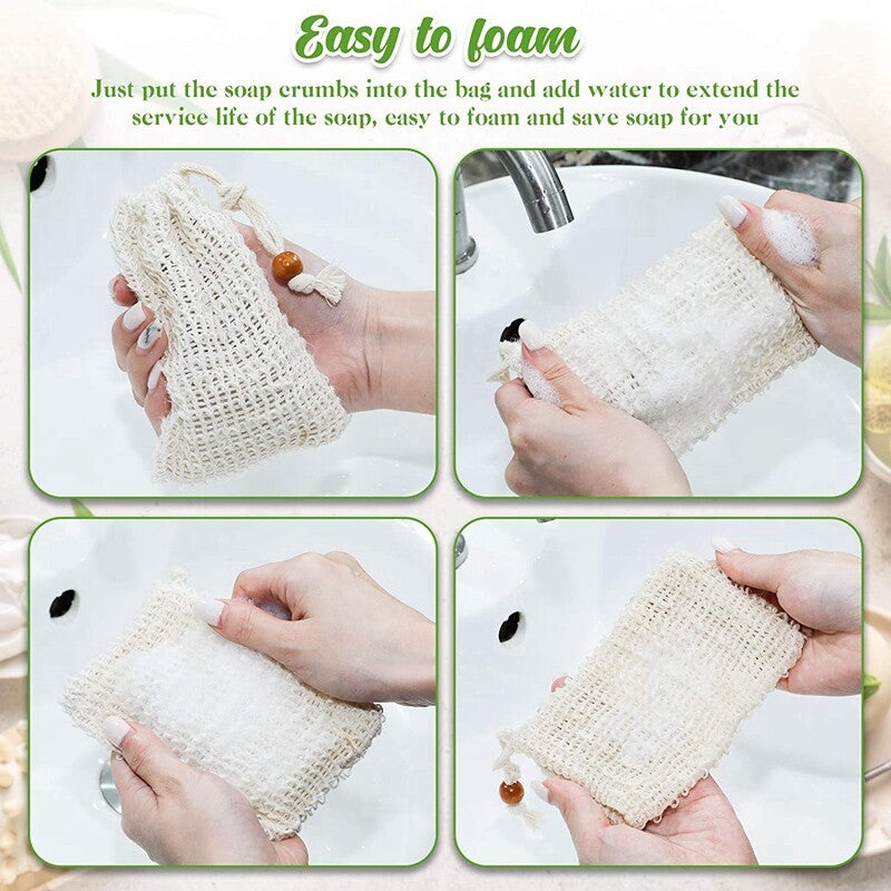 20PCS Soap Exfoliating Bags - Ramie Foaming Soap Saver Pouch with Drawstring