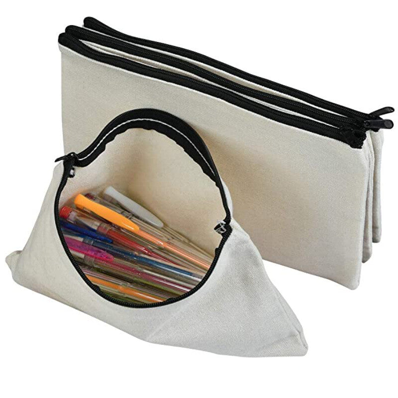 10pcs Canvas Makeup Bags with Zipper | Blank DIY Cosmetic Pouches Pencil Cases