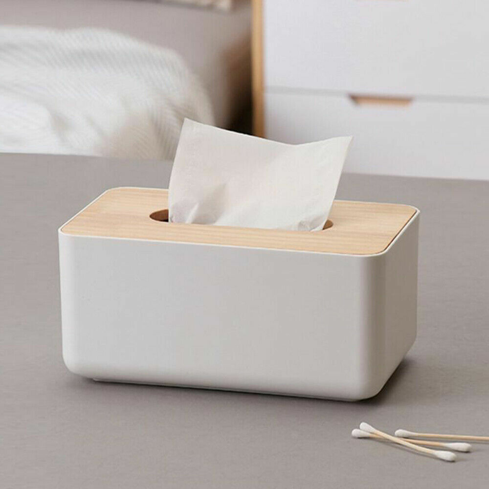Wooden Tissue Box Cover - Modern Tissue Holder Napkin Dispenser Storage Organizer